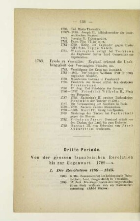 Dritte Periode. Von der grossen französischen Revolution bis zur Gegenwart. 1789-x