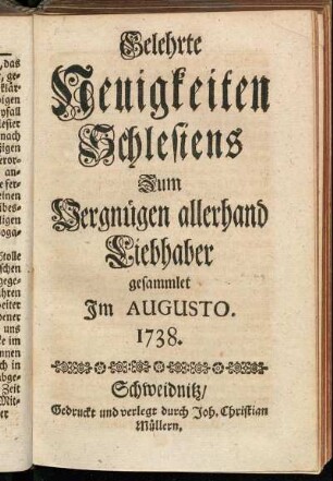 Im Augusto. 1738.