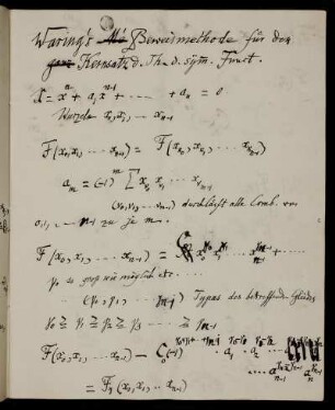 Waring's Beweismethode für den Kernsatz der Theorie der symmetrischen Functionen