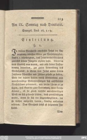 Am IX. Sonntag nach Trinitatis. Evangel. Lucä 16, 1 - 9.