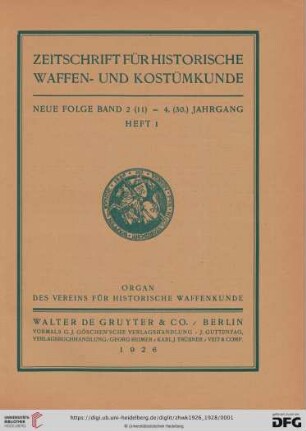 N.F. 2: Zeitschrift für historische Waffen- und Kostümkunde: Organ des Vereins für Historische Waffenkunde