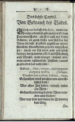 Das sechste Capitel. Von Gebrauch des Bades