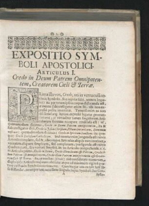 Articulus I. Credo in Deum Patrem Omnipotentem, Creatorem Coeli & Terrae