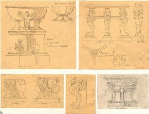 Lange, Ludwig; Lange - Archiv: XI.1 Kandelaber, Wasserbecken - u. a. Villa Albani (Ansichten, Detail)