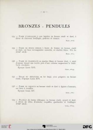 Bronzes – Pendules (Nr. 154-187) avec planche VII-VIII