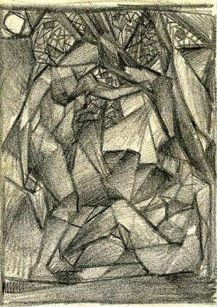 Figuren in Landschaft in kubistischer Manier