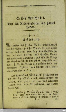 Erster Abschnitt. Von den Rechnungsarten mit ganzen Zahlen