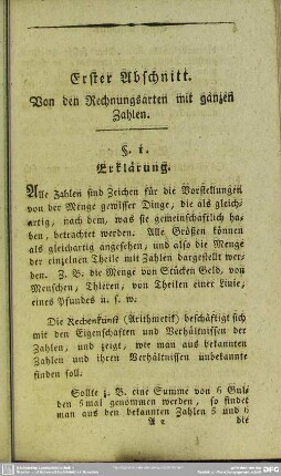 Erster Abschnitt. Von den Rechnungsarten mit ganzen Zahlen