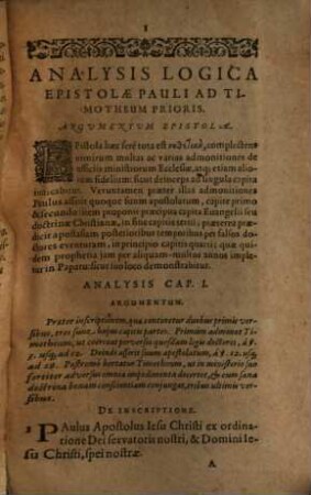 Analysis logica quinque postremarum epistolarum Pauli