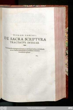 Hieron. Zanchii De Sacra Sripctura Tractatus Integer.
