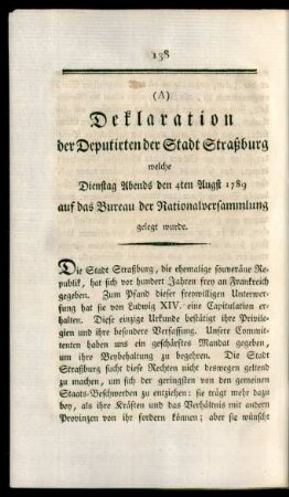 (A) Deklaration der Deputirten der Stadt Straßburg