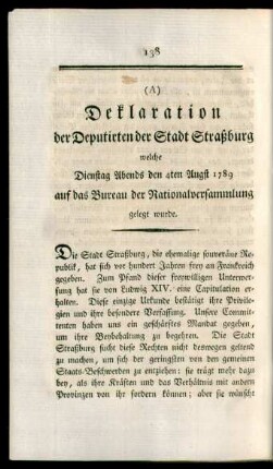 (A) Deklaration der Deputirten der Stadt Straßburg