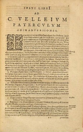 Ivsti Lipsi[i] Ad C. Velleivm Patercvlvm Animadversiones : Quas recenter auxit & emendauit