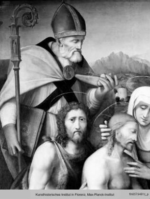 Altarretabel mit Pietà und Heiligen : Pietà mit den Heiligen Johannes der Täufer, Nikolaus von Bari, Hieronymus und Magdalena