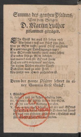 Summa des gantzen Psalters, Von dem Seligen D. Martin Luther zusammen getragen