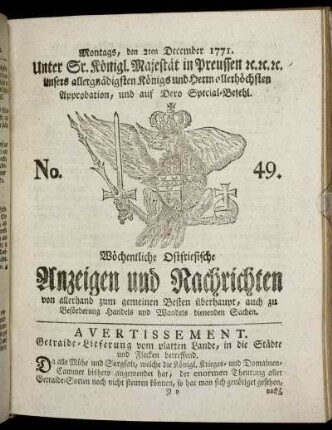 No. 49. Montags, den 2ten December 1771.