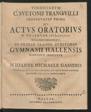 Vindiciarum C. Suetonii Tranquilli Continuatio Prima
