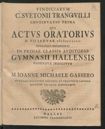 Vindiciarum C. Suetonii Tranquilli Continuatio Prima