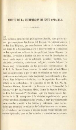 Motivo de la reimpresion de este opúsculo
