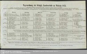 Tagesordnung der Königl. Landesschule zu Meissen 1853