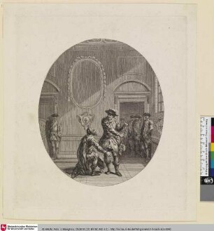 [Illustration und Text zu Voltaires "La Henriade" - Kniefall]