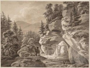 Kalkofen zwischen bewaldeten Felsen
