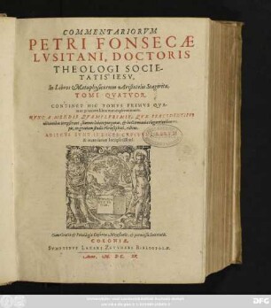 1: Continet Hic Tomus Primus Quatuor priorum librorum explicationem