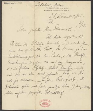 Brief an Ludwig Strecker  und B. Schott's Söhne : 21.11.1905
