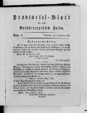 Num. 7, Ausgabe vom 18. Februar 1818