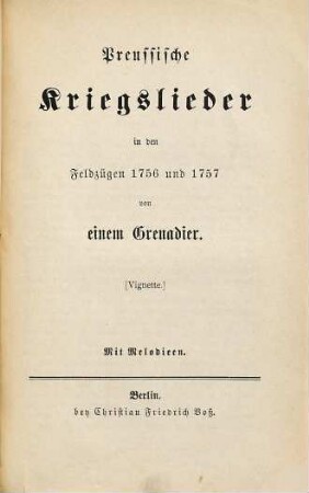 Preussische Kriegslieder von einem Grenadier