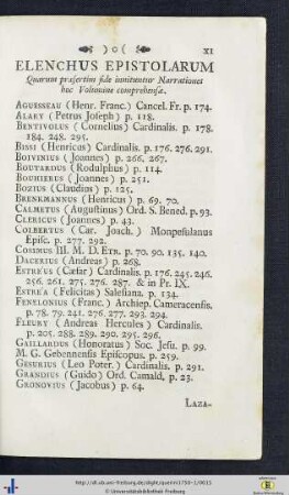Elenchus Epistolarum.