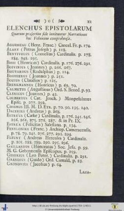 Elenchus Epistolarum.