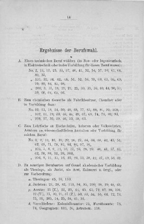 Ergebnisse der Berufswahl.