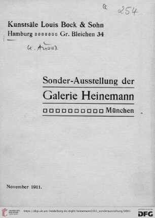 Sonder-Ausstellung der Galerie Heinemann, München : November 1911 : Kunstsäle Louis Bock & Sohn, Hamburg, Gr. Bleichen 34