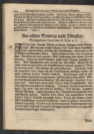 Am achten Sonntag nach Pfingsten / Evangelium Lucae am 16. Cap. v. 1.