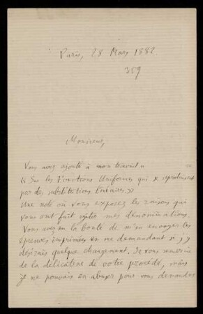 Nr. 8 (= Nr. 359) Brief von Henri Poincaré an Felix Klein. Paris, 28.3.1882