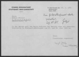 Mühlhausen/Neckar und Mönchfeld: Visitationsbericht mit Pfarrbericht 1965