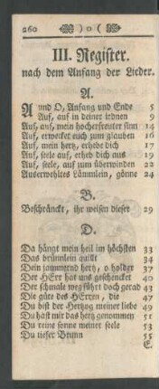 III. Register nach dem Anfang der Lieder