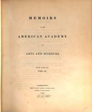 Memoirs of the American Academy of Arts and Sciences. 2, 2. 1846