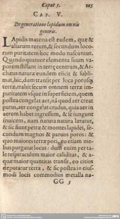 Cap. V. De generatione lapidum omnie generis.