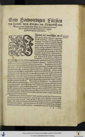 Dem Hochwirdigen Fürsten und Herren / herrn Melchior von Liechtenfelß / von Gottes gnaden Bischoff zů Basel …