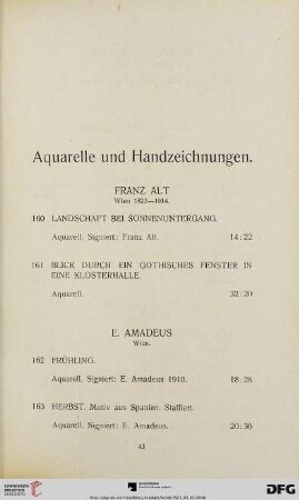 Aquarelle und Handzeichnungen (Nr. 160-199)