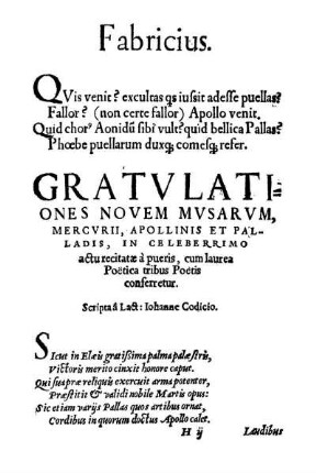Fabricius ... Gratulationes Novem ...