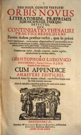 Thesaurus practicus : cum continuatione, 2. Orbis novus sive continuatio Thesauri practici. - 1679