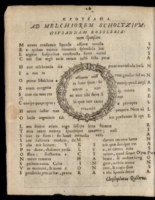 Proteleia Ad Melchiorem Scholtzium: & Susannam Rosslerianam Sponsam.