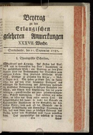 XXXVII. Woche. Sonnabends, den 15. September. 1787.