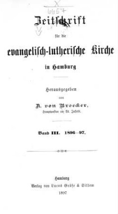 3.1896/97: Zeitschrift für die Evangelisch-Lutherische Kirche in Hamburg