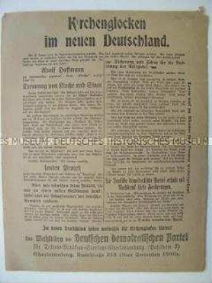Flugblatt der Deutschen demokratischen Partei zur Anwerbung von neuen Mitgliedern