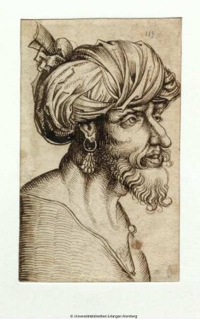 Kopf eines bärtigen Orientalen im Turban, nach rechts