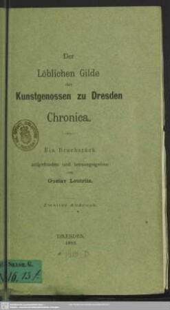 Der löblichen Gilde der Kunstgenossen zu Dresden Chronica